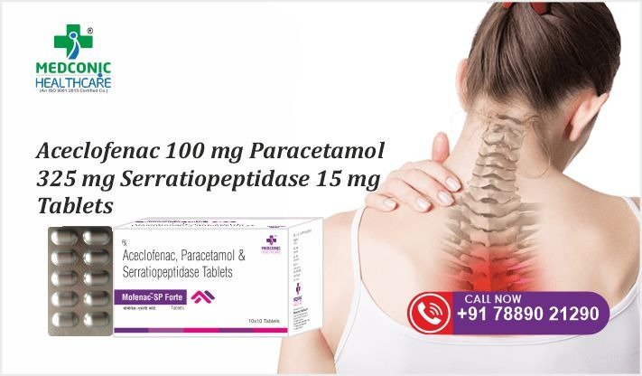 Aceclofenac 100 mg, Paracetamol 325 mg, Serratiopeptidase 15 mg Tablets