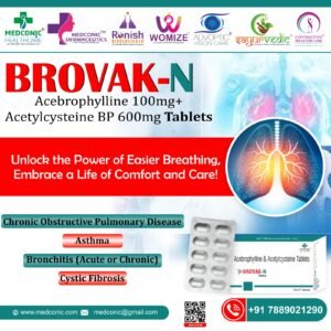 BROVAK N - ACEBROPHYLLINE 100MG and ACETYLCYSTEINE BP 600MG TABLETS